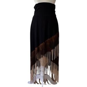 Western Black Brown Ombre Fringe High Low Jersey Skirt Strapless Dress Size XL